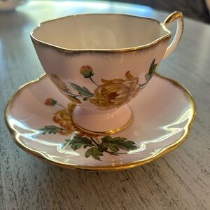 Salisbury Cup and Saucer, Floral Tea Cup, English Bone China, Pink Tea Cup
